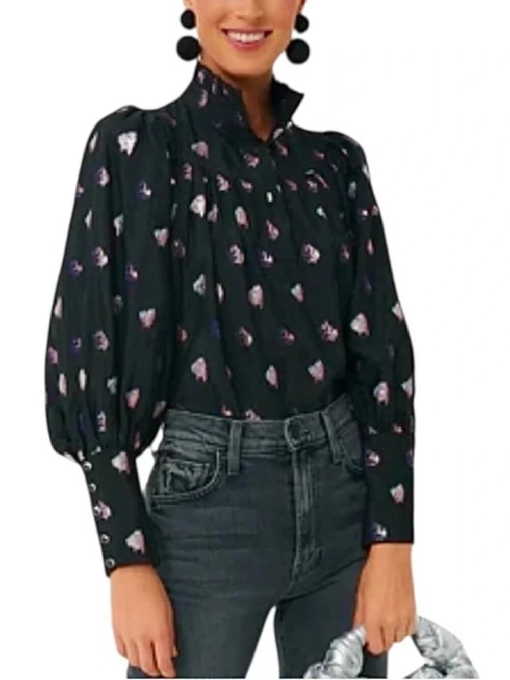 TUCKERNUCK womens BLOUSE black CORRIGAN blurred dot COUPE SIZE XL
